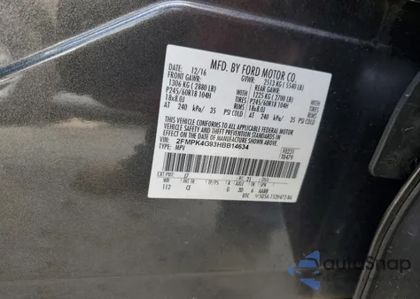 2017 Ford Edge Se z USA, uszkodzony, nr VIN 2FMPK4G93HBB14634